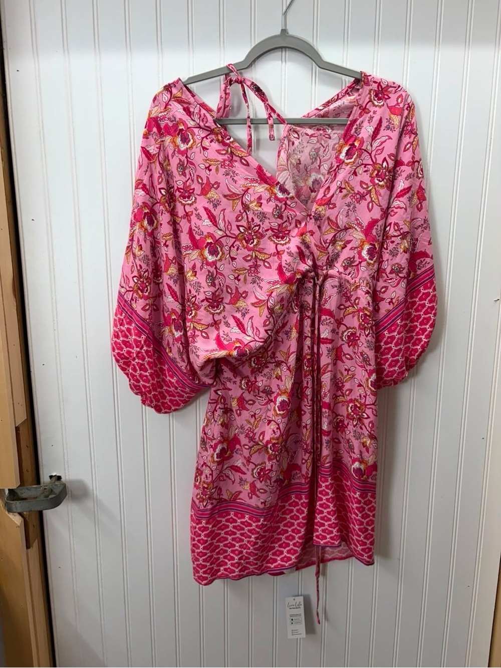Cupshe Pink Floral open back summer Beach Dress with Drawstring waist - Picture 4 of 12